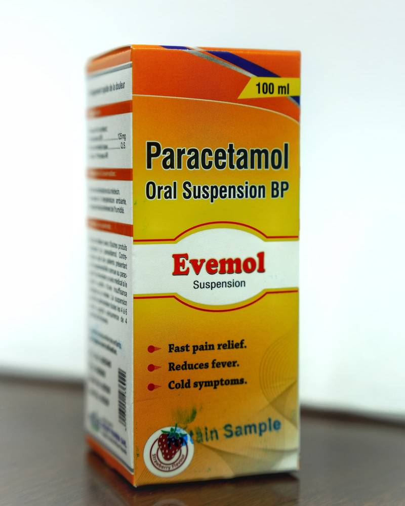 Evemol Suspension carton — Paracetamol Oral Suspension BP, 100 ml